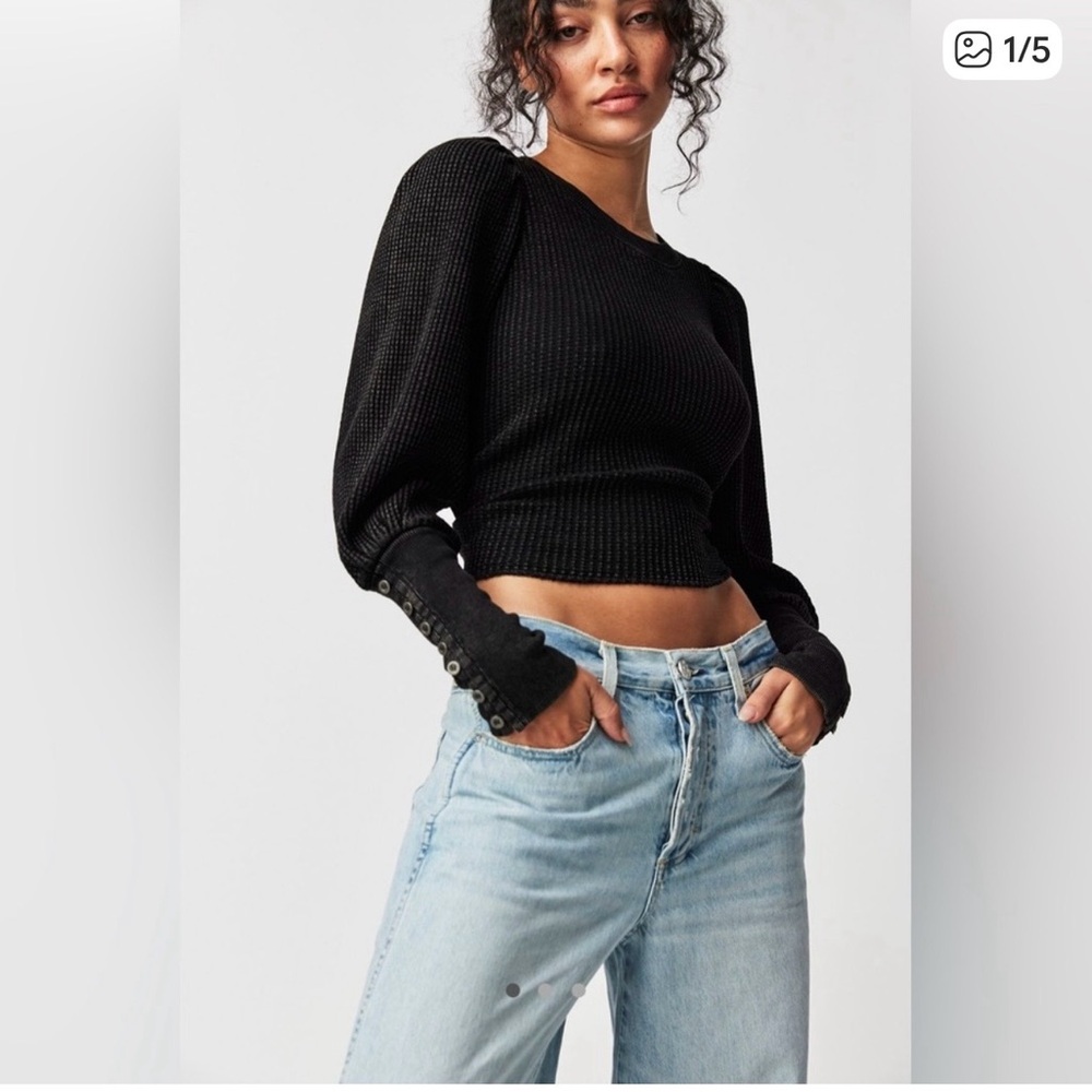 Free People black thermal Wesley top